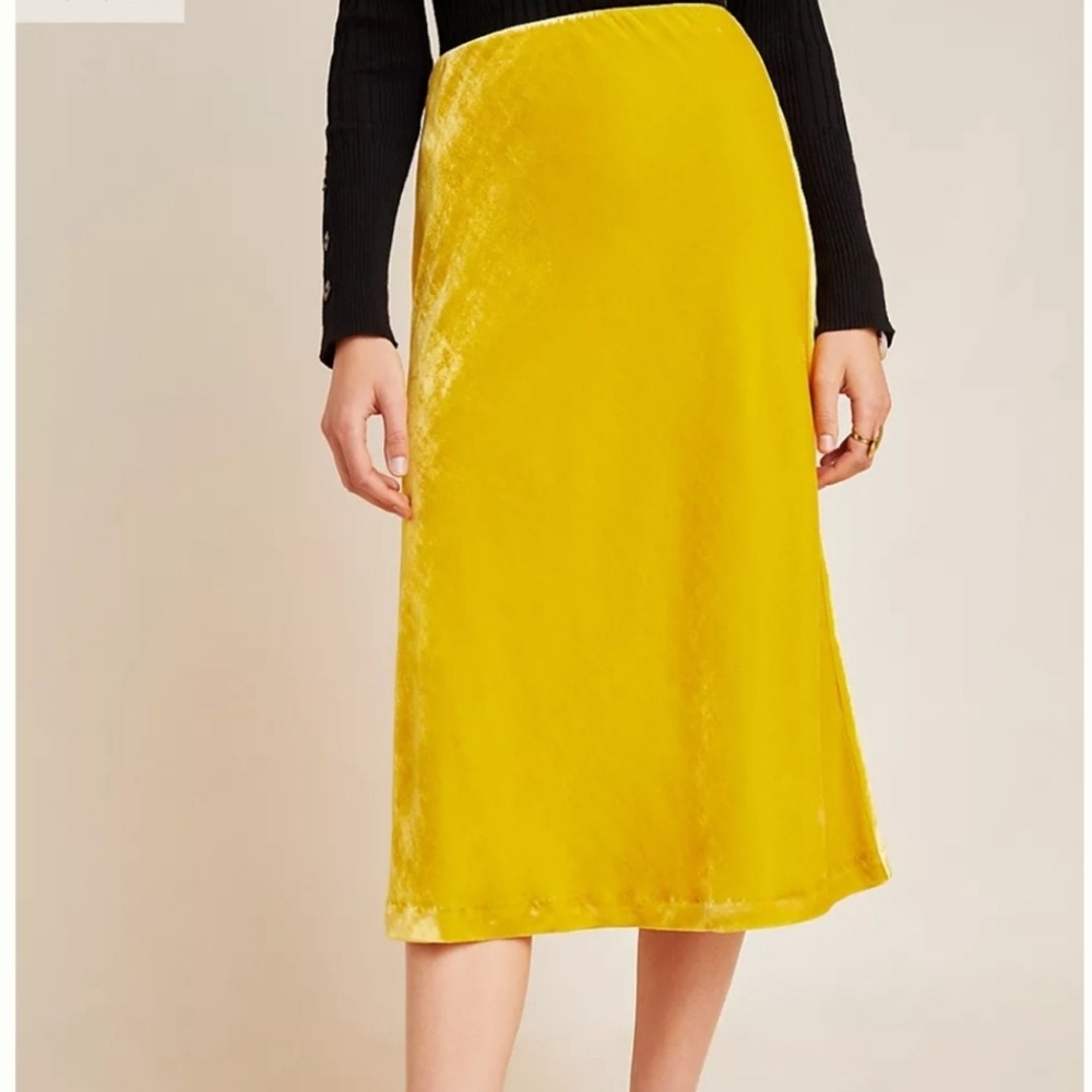 Anthropologie Maeve Golden Yellow Velvet A-Line Midi Skirt